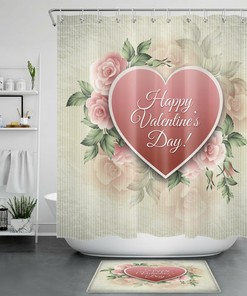 Vintage Valentine's Day Shower Curtain - Pink Rose Flower Design 