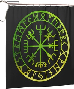 Vintage Viking Norse Mythology Warrior Compass Print Shower Curtain - Waterproof Bath Curtain