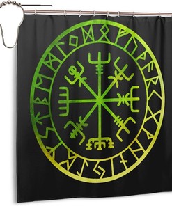 Vintage Viking Norse Mythology Warrior Compass Print Shower Curtain - Waterproof Bath Curtain