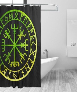 Vintage Viking Norse Mythology Warrior Compass Print Shower Curtain - Waterproof Bath Curtain