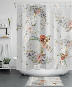 Vintage Watercolor Flower Shower Curtain - Botanical and Spring design for a Fresh Bathroom 
