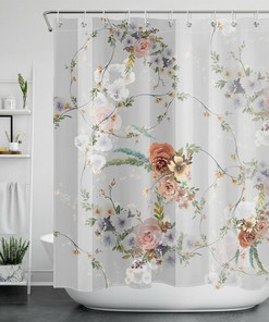 Vintage Watercolor Flower Shower Curtain - Botanical and Spring design for a Fresh Bathroom