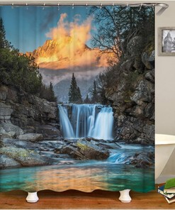 Vintage Waterfall And Mountain Shower Curtain For A Nostalgic Bathroom