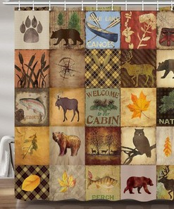 Vintage Waterproof Shower Curtain Rustic Cabin Fabric Bear Deer Bathroom Decor