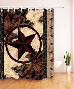 Vintage Western Accessories Shower Curtain - Texas Star Fabric Design for a Rustic Bathroom