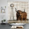 Vintage Western Farmhouse Windmill Highland Cow Shower Curtain