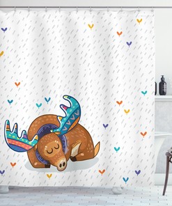 Vintage Western Red and Black Grid Plaid Moose Shower Curtain