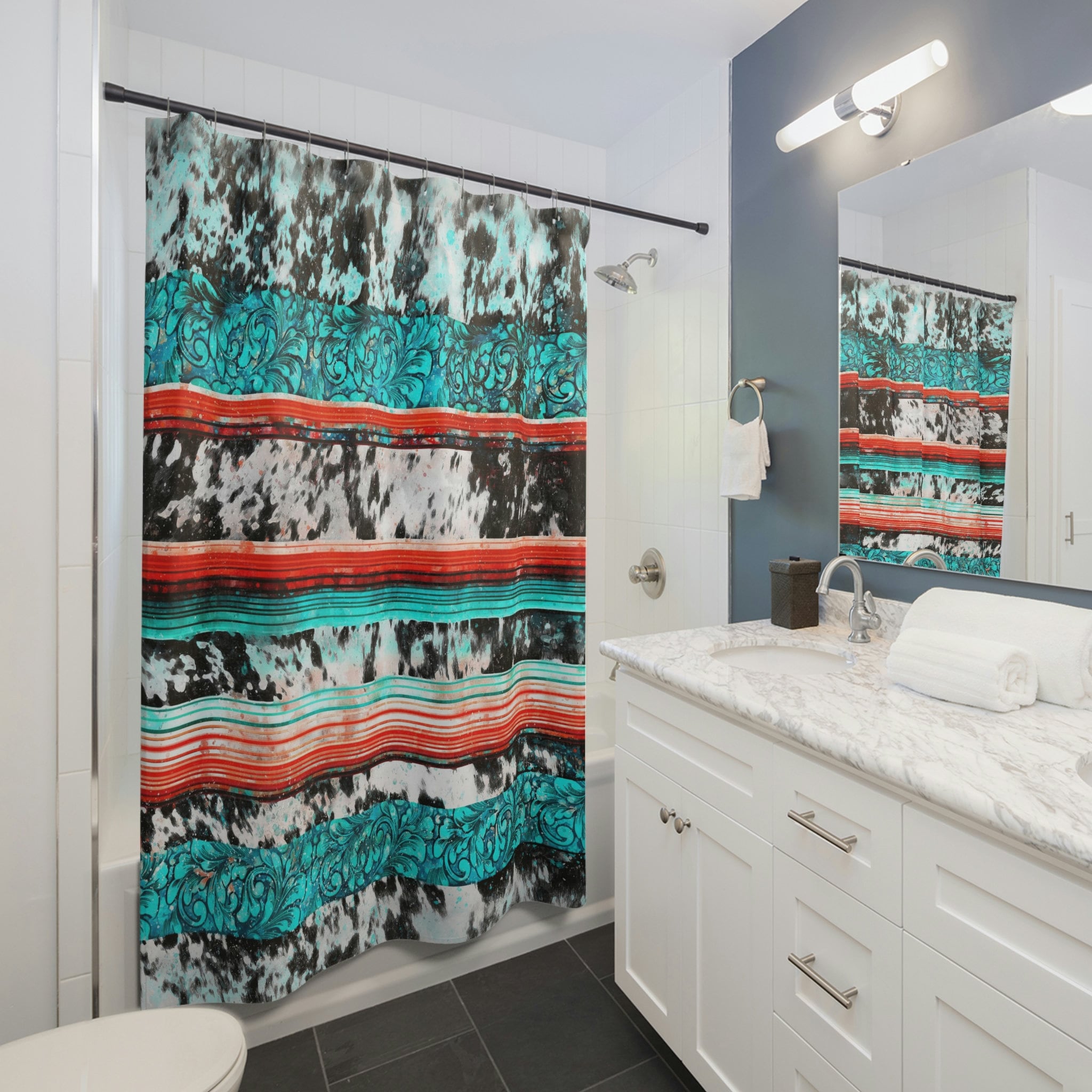 Vintage Western Shower Curtain - Rustic Bathroom Decor with Cowboy Accents and Western Prints