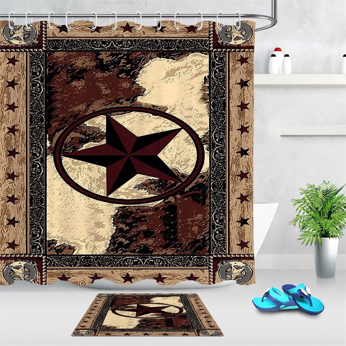 Vintage Western Style Shower Curtain - Texas Star Design for a Rustic Bathroom