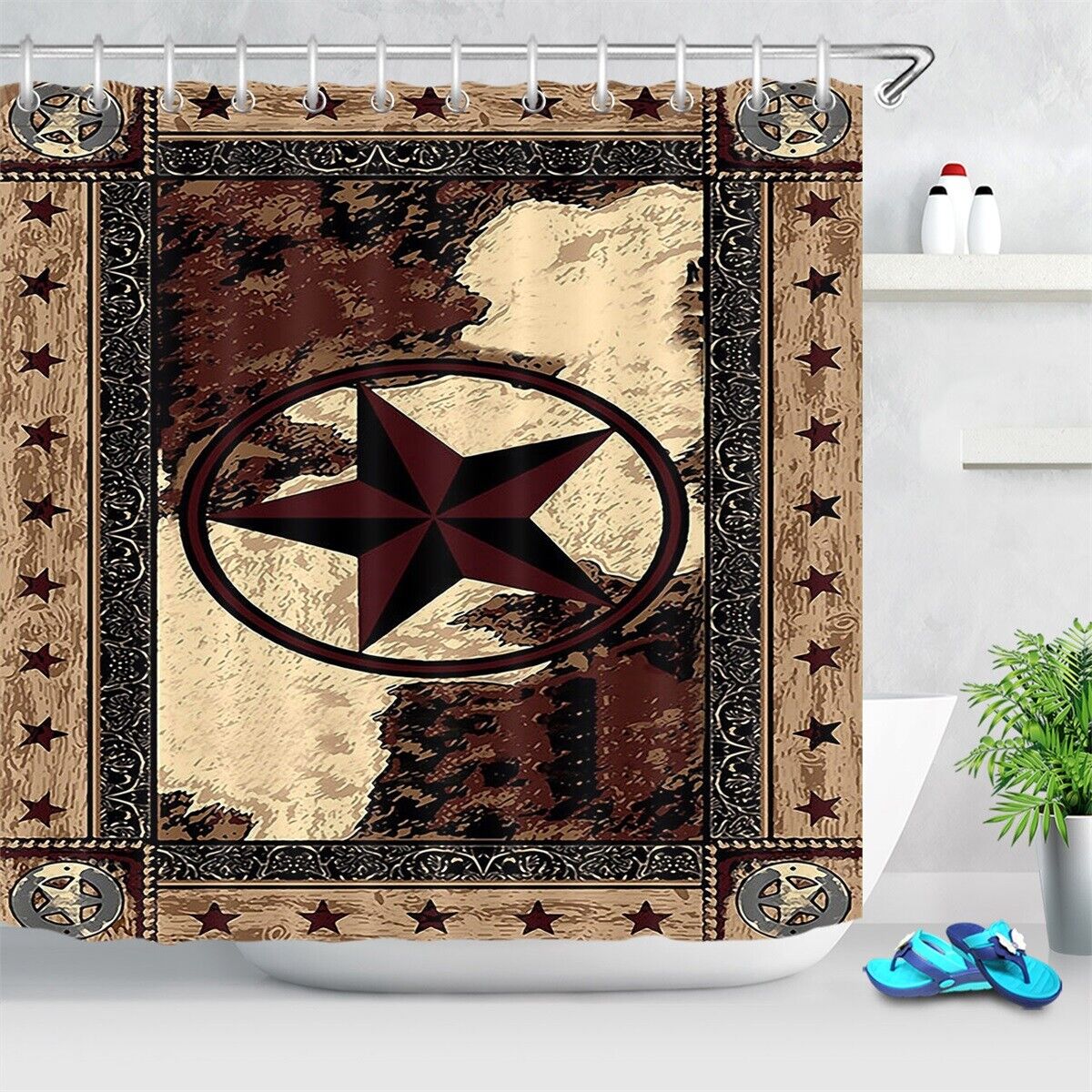 Vintage Western Style Shower Curtain - Texas Star Design for a Rustic Bathroom
