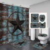 Vintage Western Texas Star Fabric Shower Curtain, Featuring Brown Blue Shabby Wood Rustic Plank Board Rural
