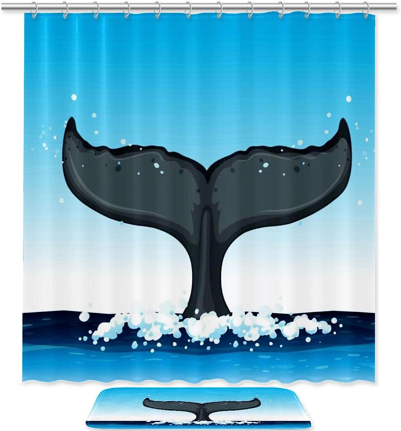 Vintage Whale Tale Shower Set With Waterproof Fabric And Bath Accessories