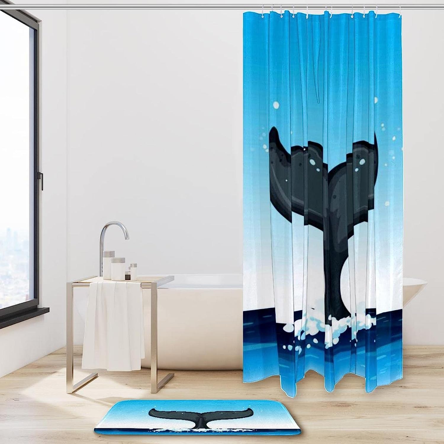 Vintage Whale Tale Shower Set With Waterproof Fabric And Bath Accessories - Image 2