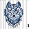 Vintage Wild Animal Tribal Wolves with Bohemian Tattoo Blue and White Shower Curtain