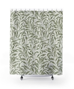 Vintage William Morris Antique Green Willow Bough Shower Curtain - English Print Bath Accessory