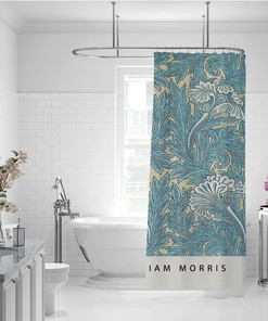 Vintage William Morris Blue Floral Pattern Shower Curtain for a Cozy and Charming Farmhouse Bathroom