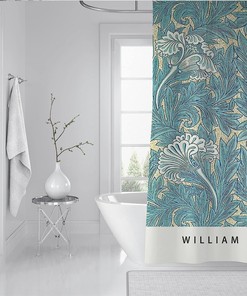 Vintage William Morris Blue Floral Pattern Shower Curtain for a Cozy and Charming Farmhouse Bathroom