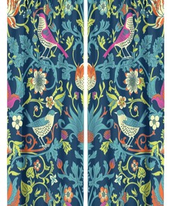 Vintage William Morris Curtains - Retro Bird and Floral Pattern for Rustic Home 