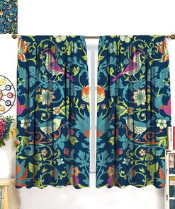 Vintage William Morris Curtains - Retro Bird and Floral Pattern for Rustic Home