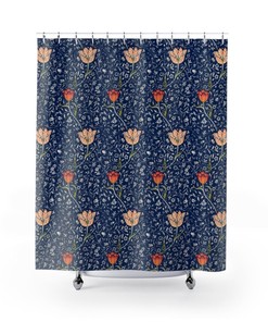 Vintage William Morris Floral Print Blue Shower Curtain