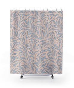 Vintage William Morris Pastel Pink Silver Willow Bough Shower Curtain - Antique English Print Bath Accessory