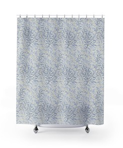 Vintage William Morris Soft Blue & China Cream Willow Bough Shower Curtain - English Print Bath Accessory
