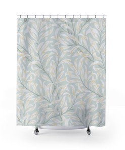 Vintage William Morris Soft Blue Cream Willow Bough Shower Curtain - Antique English Print Bath Accessory