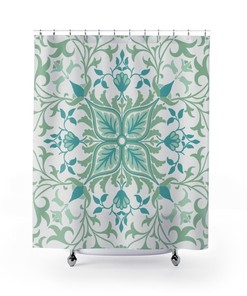 Vintage William Morris St James Mediterranean Tile Pattern Shower Curtain - English Print Bath Accessory