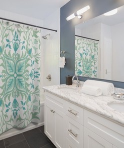 Vintage William Morris St James Mediterranean Tile Pattern Shower Curtain - English Print Bath Accessory