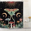 Vintage Witchy Shower Curtain - Moth Mushroom Gothic Botanical Floral Sun Moon Design