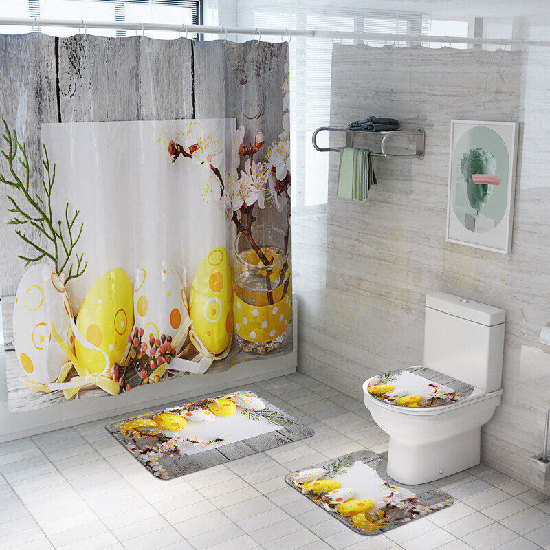 Vintage Wood Easter Eggs Waterproof Shower Curtain