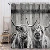 Vintage Wooden Board Durable Waterproof Shower Curtain For Farmhouse Bull Western Cow Bathroom Accessories 