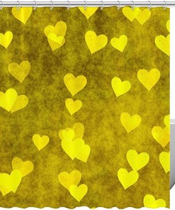Vintage Yellow Hearts Shower Curtain, Retro Washable Bath Curtain with Heart Print for Bathroom