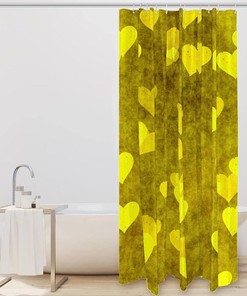 Vintage Yellow Hearts Shower Curtain, Retro Washable Bath Curtain with Heart Print for Bathroom
