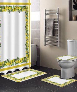 Vintage Yellow Stripe Lemon Flowers Shower Curtain for Bathroom