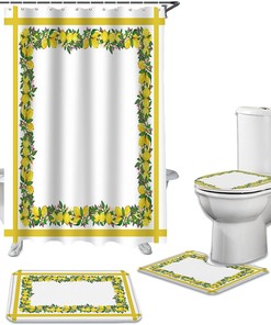 Vintage Yellow Stripe Lemon Flowers Shower Curtain for Bathroom
