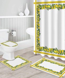 Vintage Yellow Stripe Lemon Flowers Shower Curtain for Bathroom