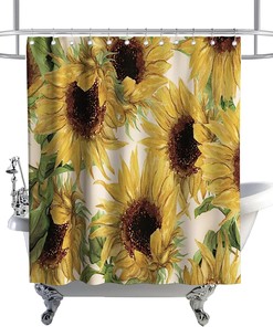 Vintage Yellow Sunflower Print Shower Curtain Rustic Country Bathroom Decor Waterproof