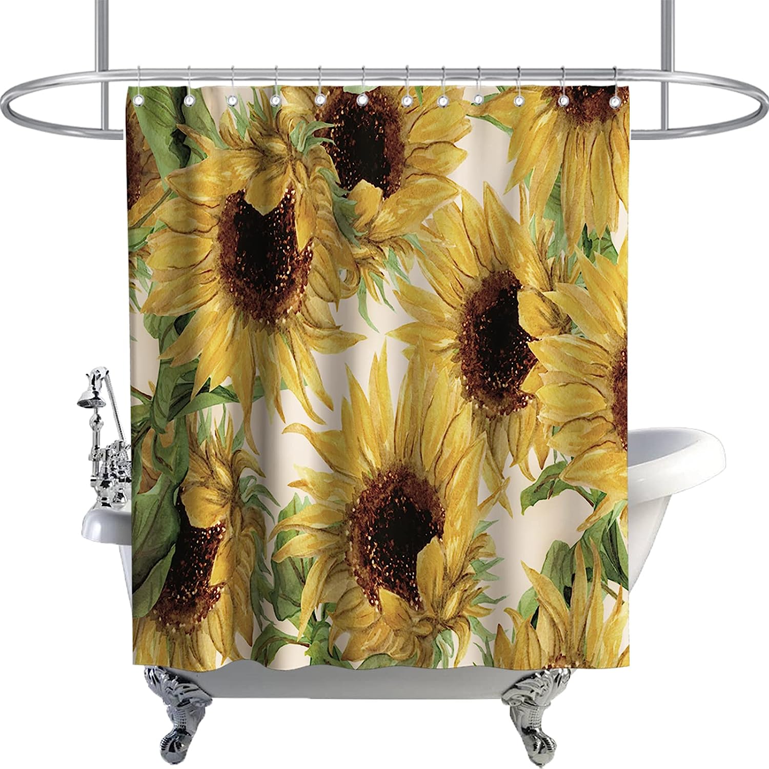 Vintage Yellow Sunflower Print Shower Curtain Rustic Country Bathroom Decor Waterproof