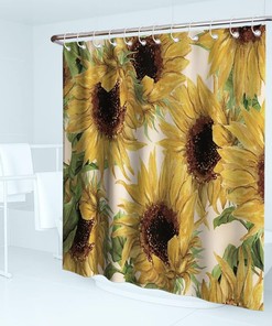 Vintage Yellow Sunflower Print Shower Curtain Rustic Country Bathroom Decor Waterproof