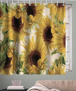 Vintage Yellow Sunflower Print Shower Curtain Rustic Country Bathroom Decor Waterproof