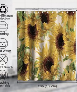 Vintage Yellow Sunflower Print Shower Curtain Rustic Country Bathroom Decor Waterproof