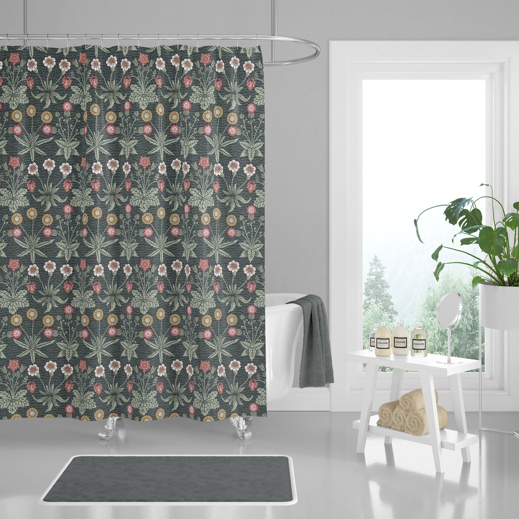 Vintage-Inspired Chamomile Dandelion Wildflowers Shower Curtain, William Morris-Inspired Design for a Romantic Bathroom