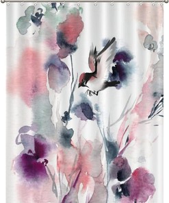 Vintage-Inspired Cute Birds and Flowers Fabric Shower Curtain