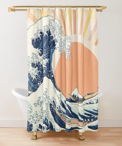 Vintage-Inspired Great Wave Off Kanagawa Sunset Shower Curtain