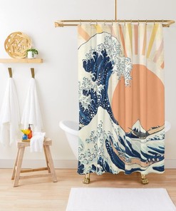 Vintage-Inspired Great Wave Off Kanagawa Sunset Shower Curtain