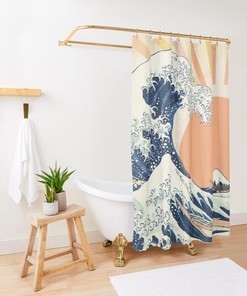 Vintage-Inspired Great Wave Off Kanagawa Sunset Shower Curtain