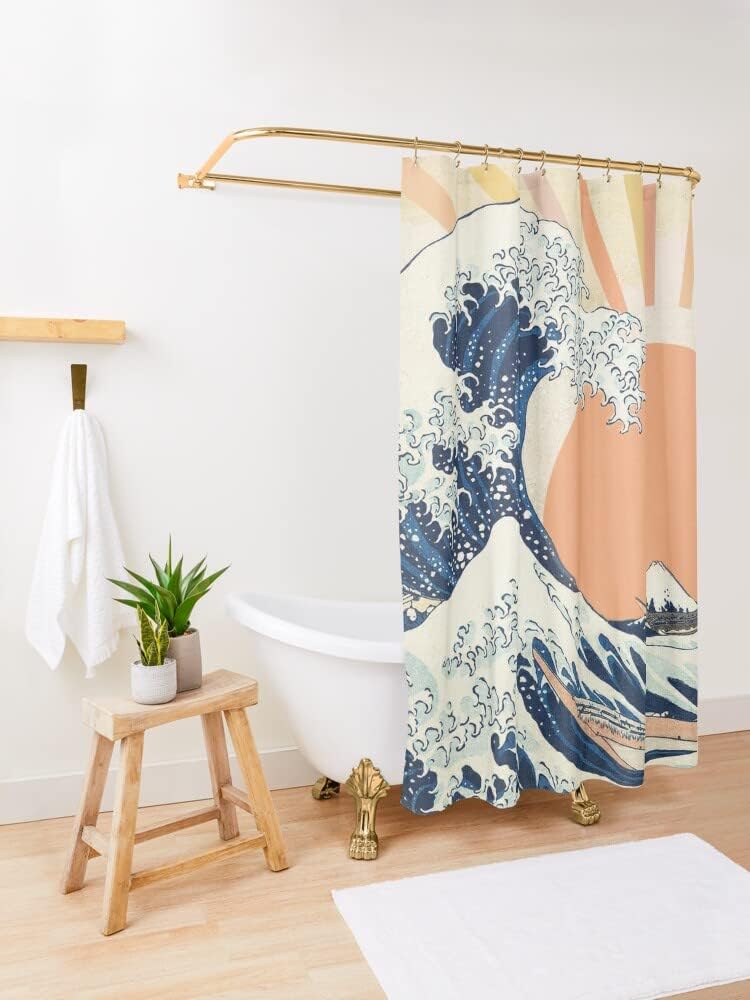 Vintage-Inspired Great Wave Off Kanagawa Sunset Shower Curtain