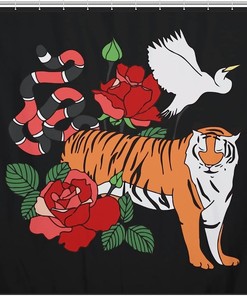 Vintage-Inspired Tiger Snake Flower Crane Shower Curtain for Your Bathroom