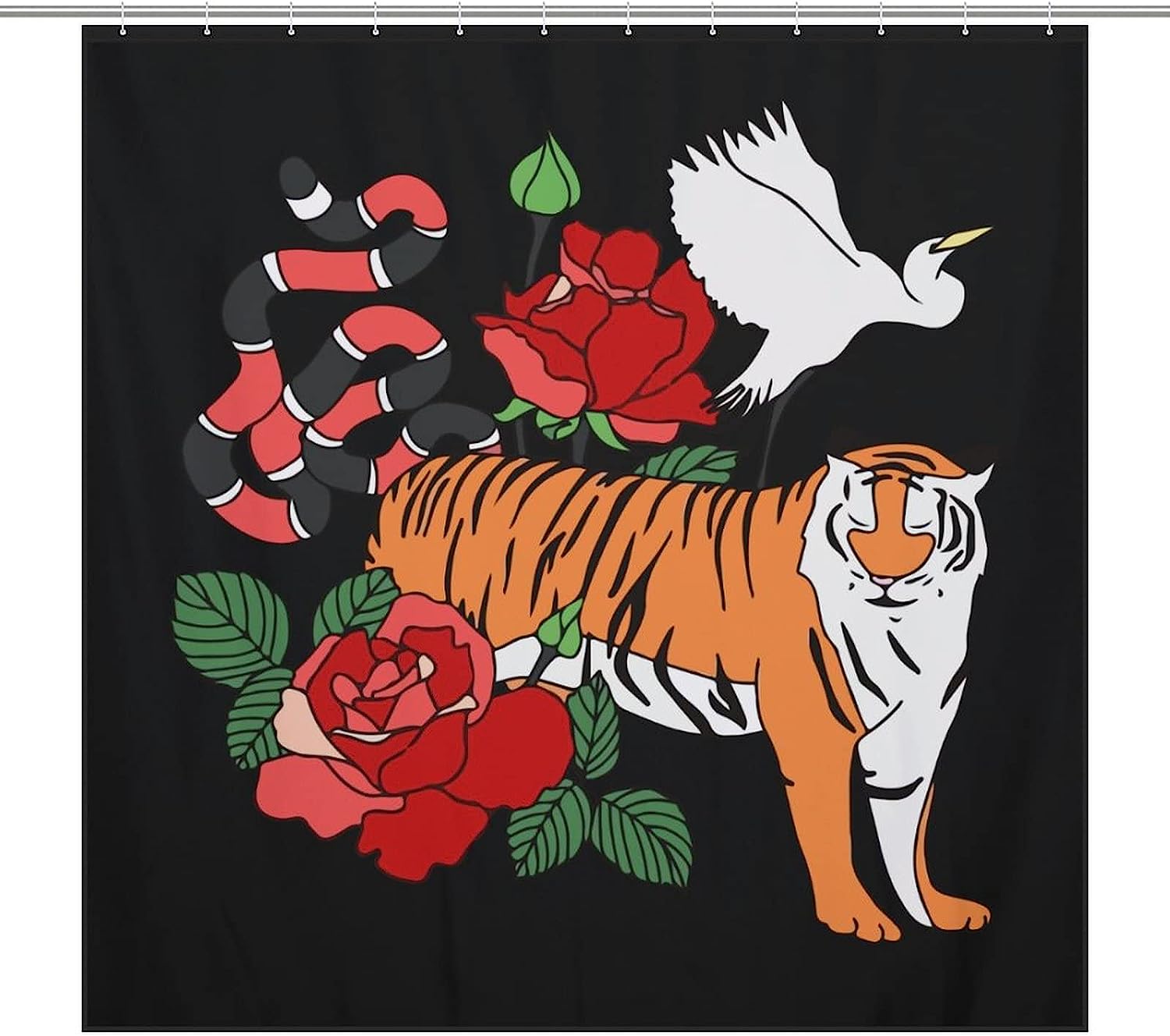 Vintage-Inspired Tiger Snake Flower Crane Shower Curtain for Your Bathroom